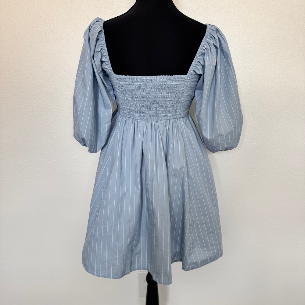 Abercrombie & Fitch Emerson Poplin Puff Sleeve Blue Striped Dress S - Picture 3 of 5
